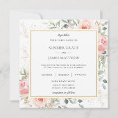 ソフト赤面ピンクフローラ結婚グリーナリーズスクエア 招待状 (正面)