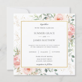 ソフト赤面ピンクフローラ結婚グリーナリーズスクエア 招待状