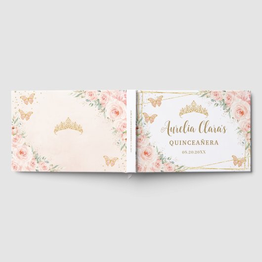 ソフト赤面ピンクフローラ蝶キンセアニェラ ゲストブック (全面)