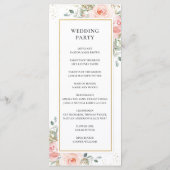 ソフト赤面ピンクフローラ金ゴールドリーフ結婚式 プログラム (裏面)
