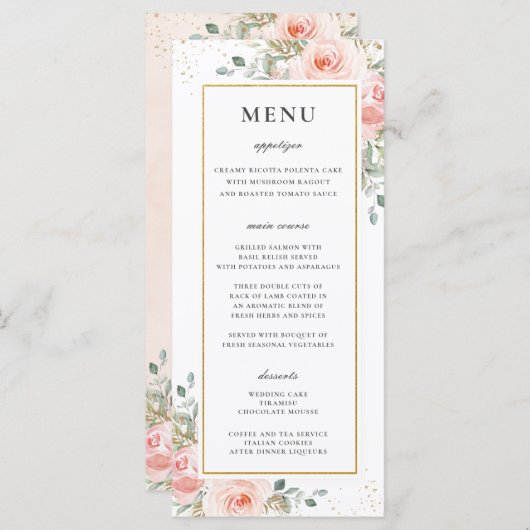 ソフト赤面ピンクフローラ金ゴールド結婚リービメニュー プログラム (正面/裏面)