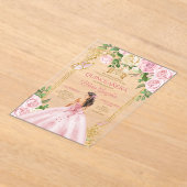 ソフト赤面ピンクミクリンスクラウンリューズ金ゴールドキンセアニラ アクリル招待状 (レイダウン)