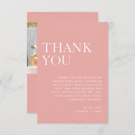 ソフト赤面ピンクミニマリストベビーシャワーありがとう サンキューカード