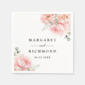 ソフト赤面ピンクローズガーデン結婚フローラ スタンダードカクテルナプキン (正面)