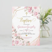 ソフト赤面ピンクローズガールバプテスマ招待状 招待状 (スタンド正面)
