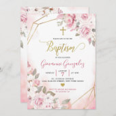 ソフト赤面ピンクローズガールバプテスマ招待状 招待状 (正面/裏面)