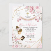 ソフト赤面ピンクローズガールファースト聖餐式 招待状 (正面)