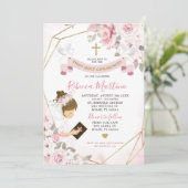 ソフト赤面ピンクローズガールファースト聖餐式 招待状 (スタンド正面)