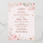 ソフト赤面ピンクローズバタフライキンセアニェラ15日 箔招待状 (正面)