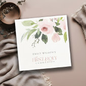 ソフト赤面ピンクローズフローラ初の聖餐式 スタンダードカクテルナプキン