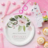 ソフト赤面ピンクローズフローラ初の聖餐式 ペーパープレート (パーティー)