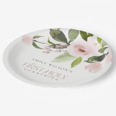 ソフト赤面ピンクローズフローラ初の聖餐式 ペーパープレート (アングル)