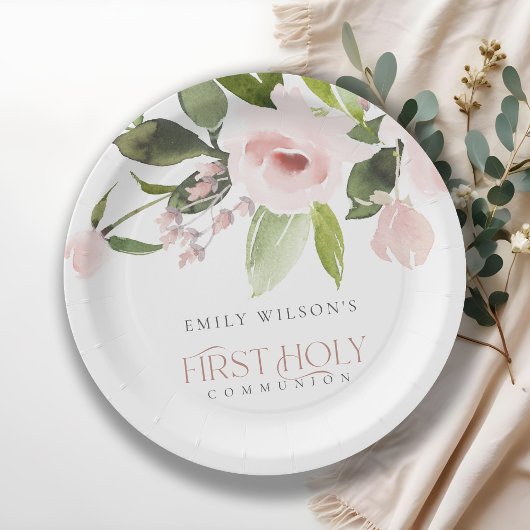 ソフト赤面ピンクローズフローラ初の聖餐式 ペーパープレート