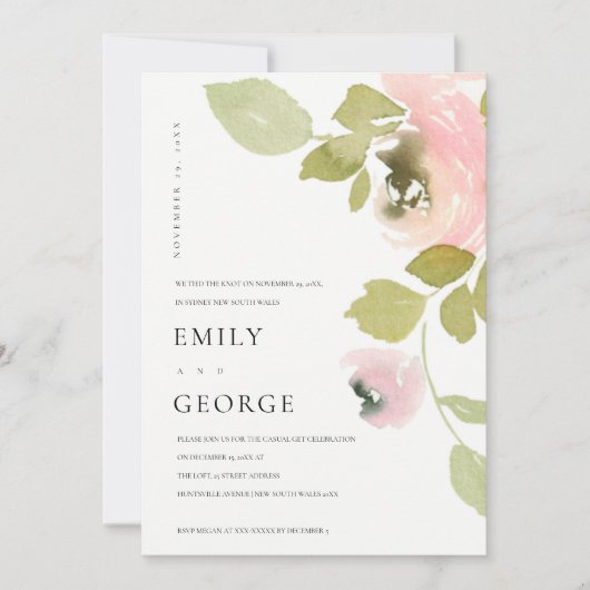 ソフト赤面ピンクローズフローラ私たちはノットカードを結んだ サンキューカード (正面)