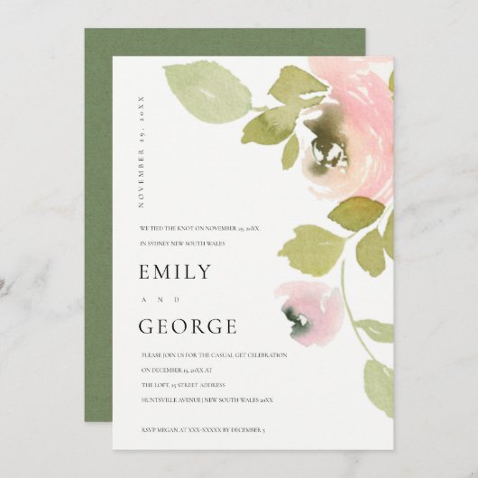 ソフト赤面ピンクローズフローラ私たちはノットカードを結んだ サンキューカード (正面/裏面)