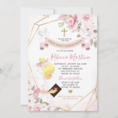 ソフト赤面ピンクローズブロンドガールファースト聖餐式 招待状 (正面)