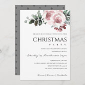 ソフト赤面ピンクローズホリーベリークリスマスパーティー シーズンカード (正面/裏面)