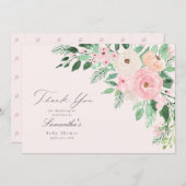 ソフト赤面ピンク春フローラベビーシャワー サンキューカード (正面/裏面)