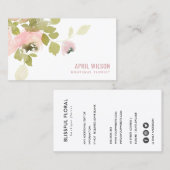 ソフト赤面ピンク水彩バラフローラ束 名刺 (正面/裏面)
