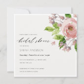 ソフト赤面ピンク水彩フローラブライダルシャワー 招待状 (正面)