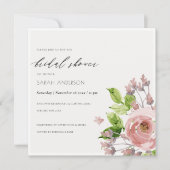 ソフト赤面ピンク水彩フローラブライダルシャワー 招待状 (正面)