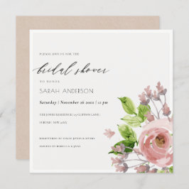 ソフト赤面ピンク水彩フローラブライダルシャワー 招待状