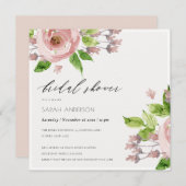 ソフト赤面ピンク水彩フローラブライダルシャワー 招待状 (正面/裏面)