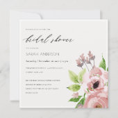 ソフト赤面ピンク水彩フローラブライダルシャワー 招待状 (正面)