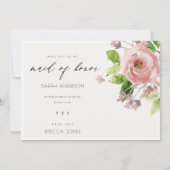 ソフト赤面ピンク水彩フローラメイド・オブ・オーナー（花嫁付き添い人） 招待状 (正面)