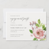 ソフト赤面ピンク水彩フローラ婚約 招待状 (正面)