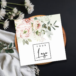 ソフト赤面ピンク牡丹葉植物性フローラロゴ スクエア名刺