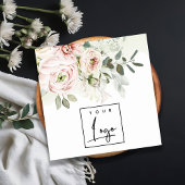 ソフト赤面ピンク牡丹葉植物性フローラロゴ スクエア名刺