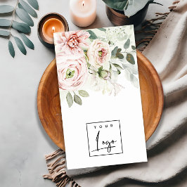 ソフト赤面ピンク牡丹葉植物性フローラロゴ 名刺