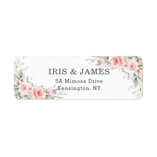 ソフト赤面ピンク結婚フローラ差出人住所 ラベル (正面)