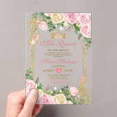 ソフト赤面ピンク誕生日金ゴールドクラウンミカンス アクリル招待状 (インサイチュ (ポータブル))