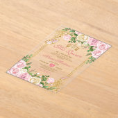 ソフト赤面ピンク誕生日金ゴールドクラウンミカンス アクリル招待状 (レイダウン)