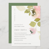 ソフト赤面ピーチグリーンフローラブライダルシャワー招待状 サンキューカード (正面/裏面)