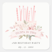 ソフト赤面フローラケーキキャンドル任意の年齢誕生日 スクエアシール (正面)