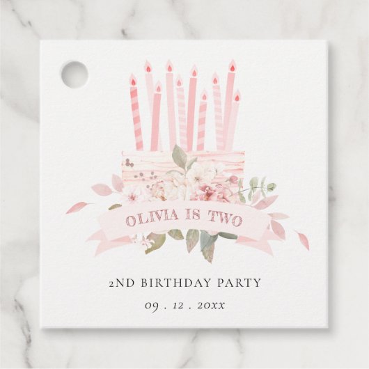 ソフト赤面フローラケーキキャンドル任意の年齢誕生日 フェイバータグ (正面)