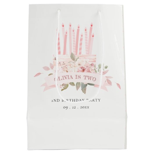 ソフト赤面フローラケーキキャンドル任意の年齢誕生日 ミディアムペーパーバッグ (裏面)