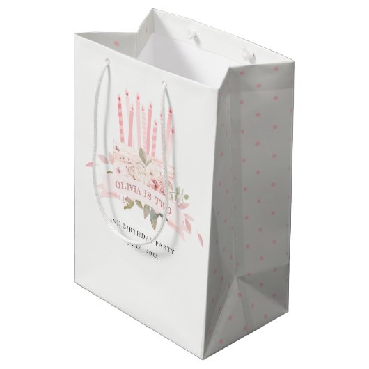 ソフト赤面フローラケーキキャンドル任意の年齢誕生日 ミディアムペーパーバッグ (裏面アングル)