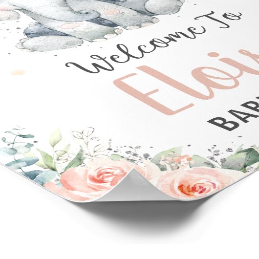 ソフト赤面フローラゾウ赤ちゃんシャワーウェルカム ポスター (角)