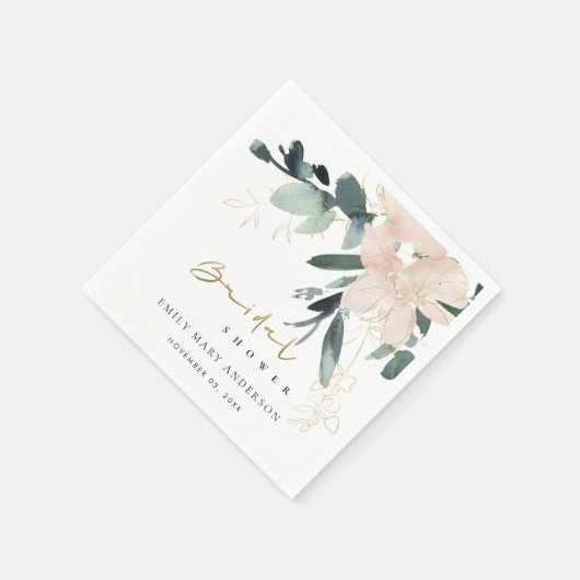 ソフト赤面フローラバンチ水彩ブライダルシャワー スタンダードカクテルナプキン (角)