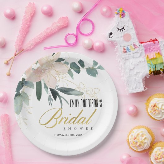 ソフト赤面フローラバンチ水彩ブライダルシャワー ペーパープレート (パーティー)