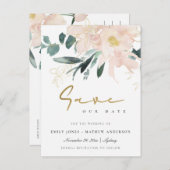 ソフト赤面フローラバンチ水色保存日付 案内ポストカード (正面/裏面)