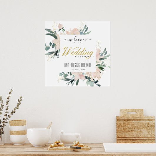 ソフト赤面フローラフレーム水結婚色の歓迎 ポスター (キッチン)