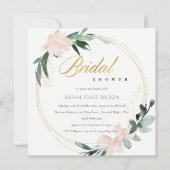 ソフト赤面フローラ枠水彩ブライダルシャワー 招待状 (正面)