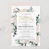 ソフト赤面フローラ水の色の最初の神聖な聖餐式 招待状 (正面/裏面)