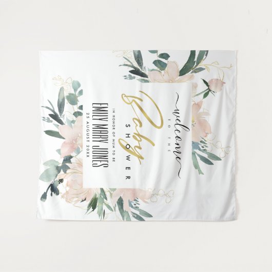 ソフト赤面フローラ水カラーベビーシャワーへようこそ タペストリー (正面(横))