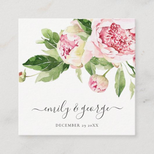 ソフト赤面フローラ水カラー結婚のウェブサイトRSVP スクエア名刺 (正面)
